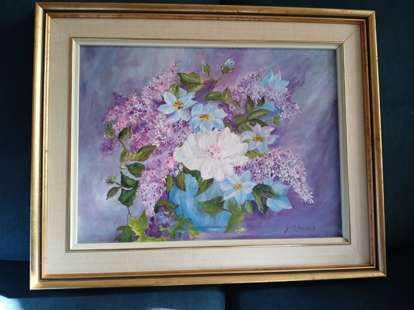 Framed Oil Painting of Flowers by J. Adams