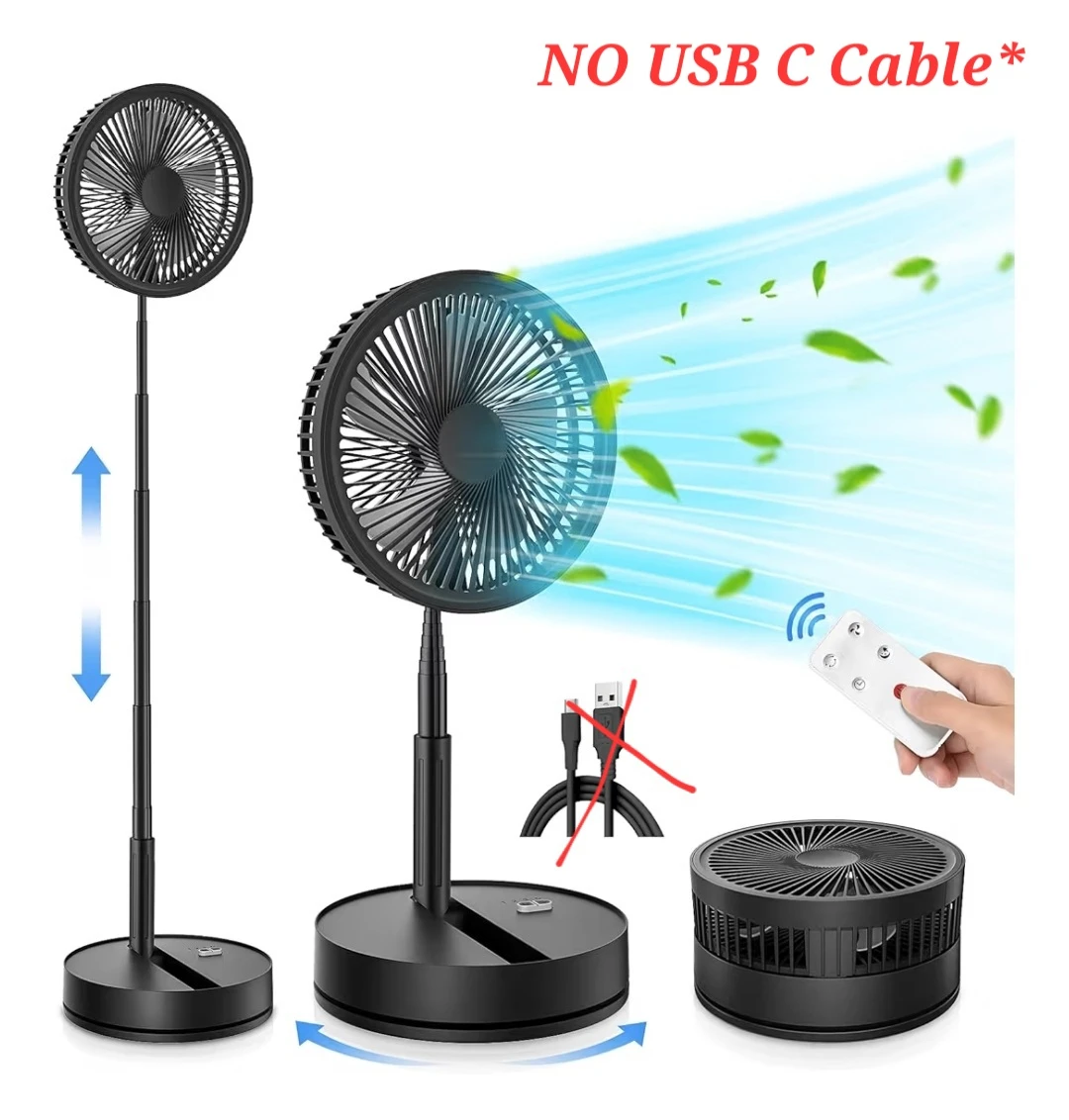 9" Portable Folding Rechargeable Oscillating Fan 7200mAh USB-C