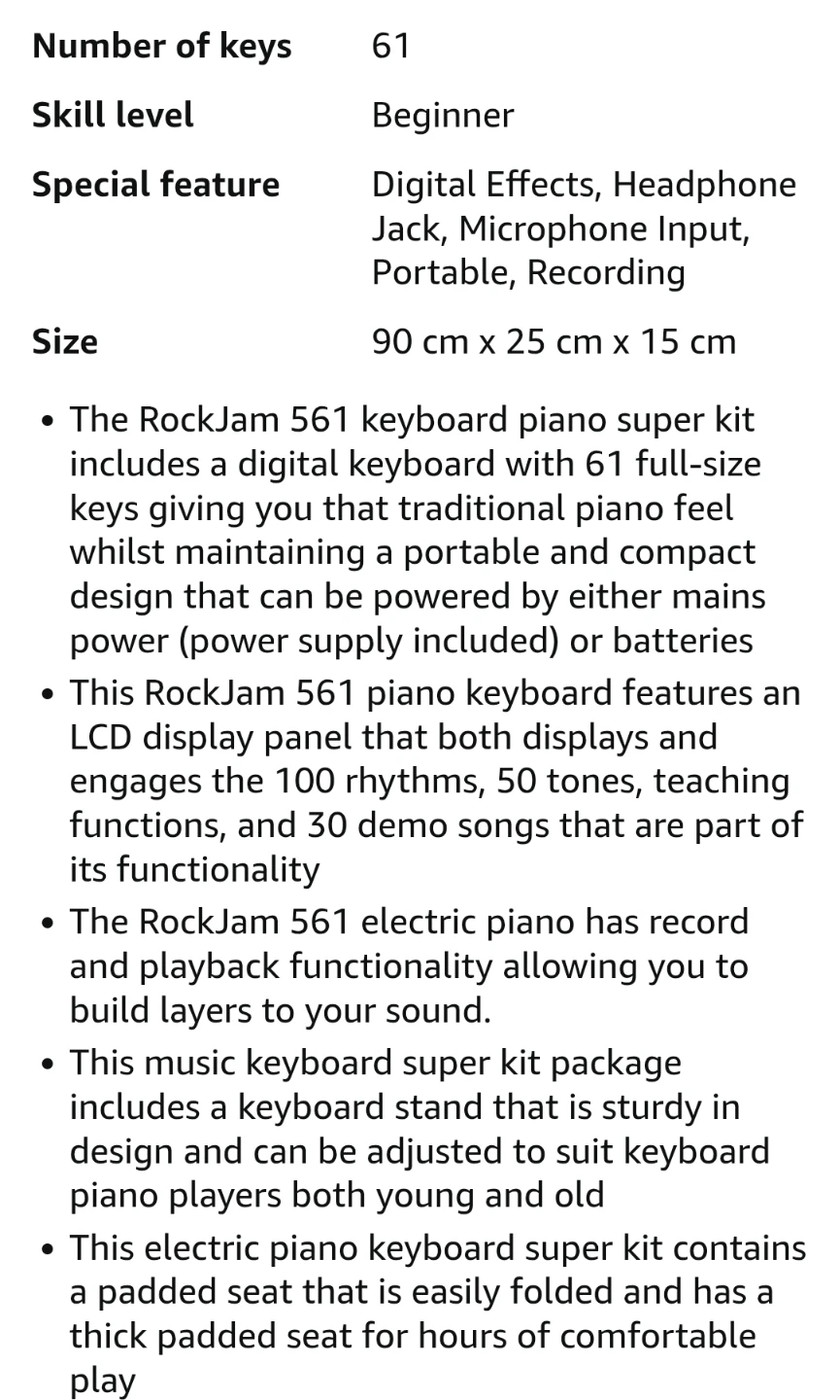 NEW RockJam RJ-561 61-Key Electronic Keyboard Piano Kit - photo 2