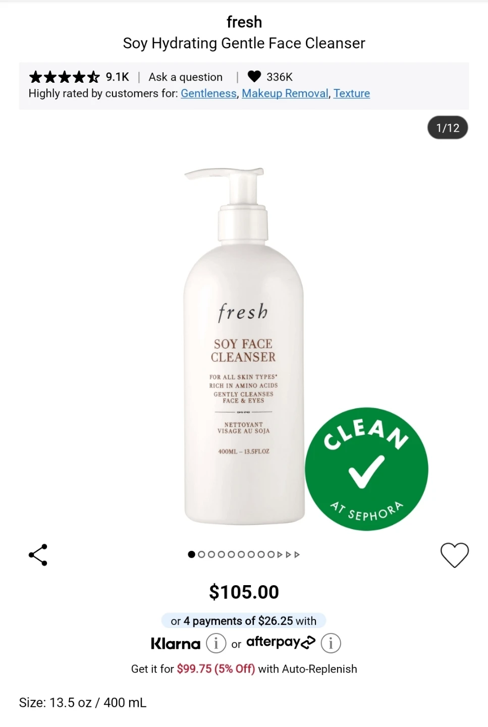 NEW - FULL SIZE Fresh Soy Hydrating Face Cleanser - 400 mL - photo 2
