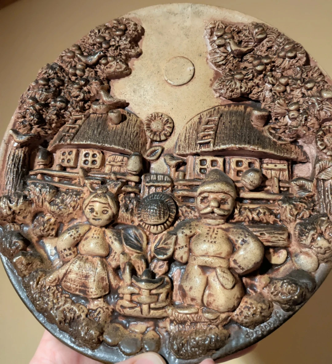 Vintage Ceramic Village Scene Wall Plaque