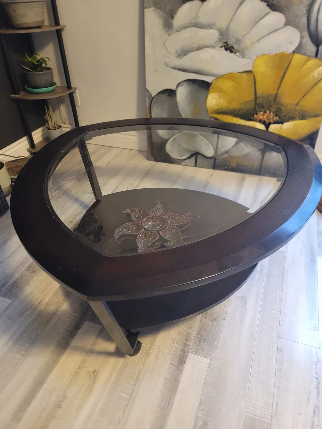 Dark Wood Coffee Table with Glass Top