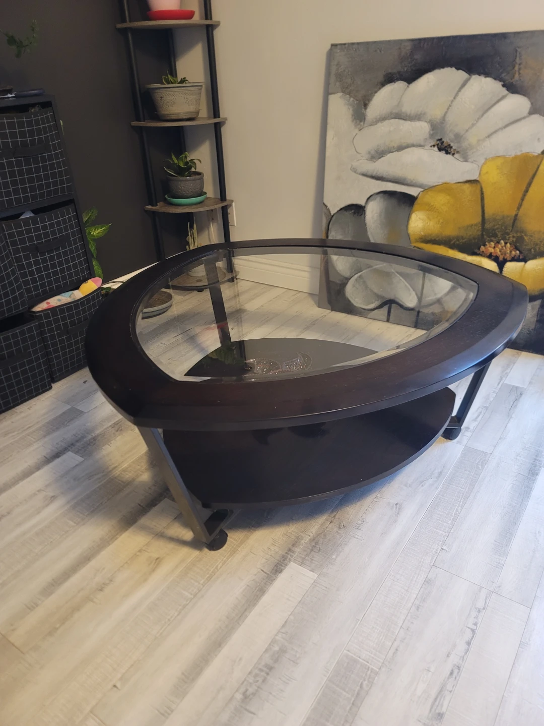 Dark Wood Coffee Table with Glass Top - photo 4