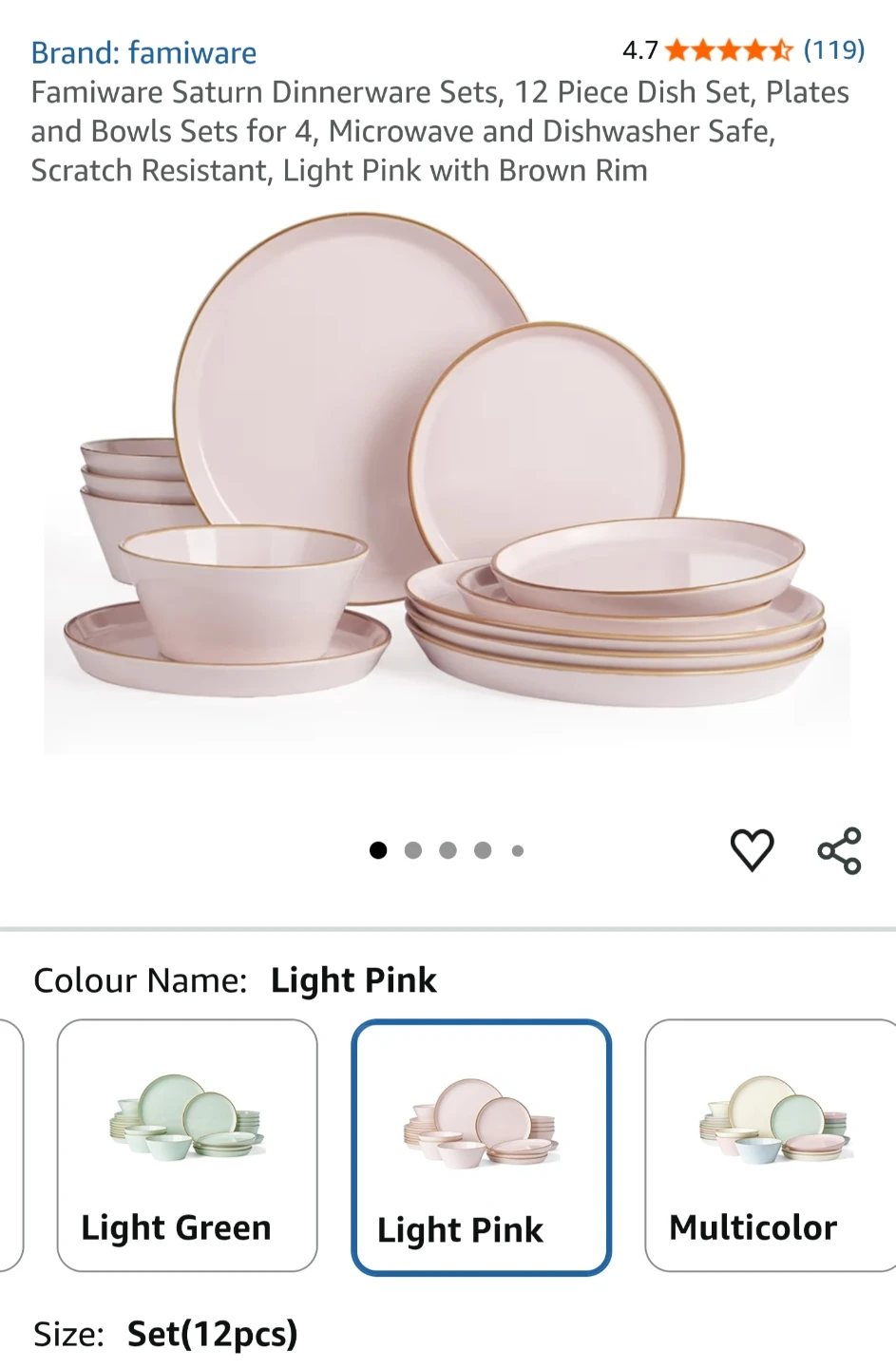 Famiware Saturn Dinnerware Set - 12 Piece, Light Pink - photo 3
