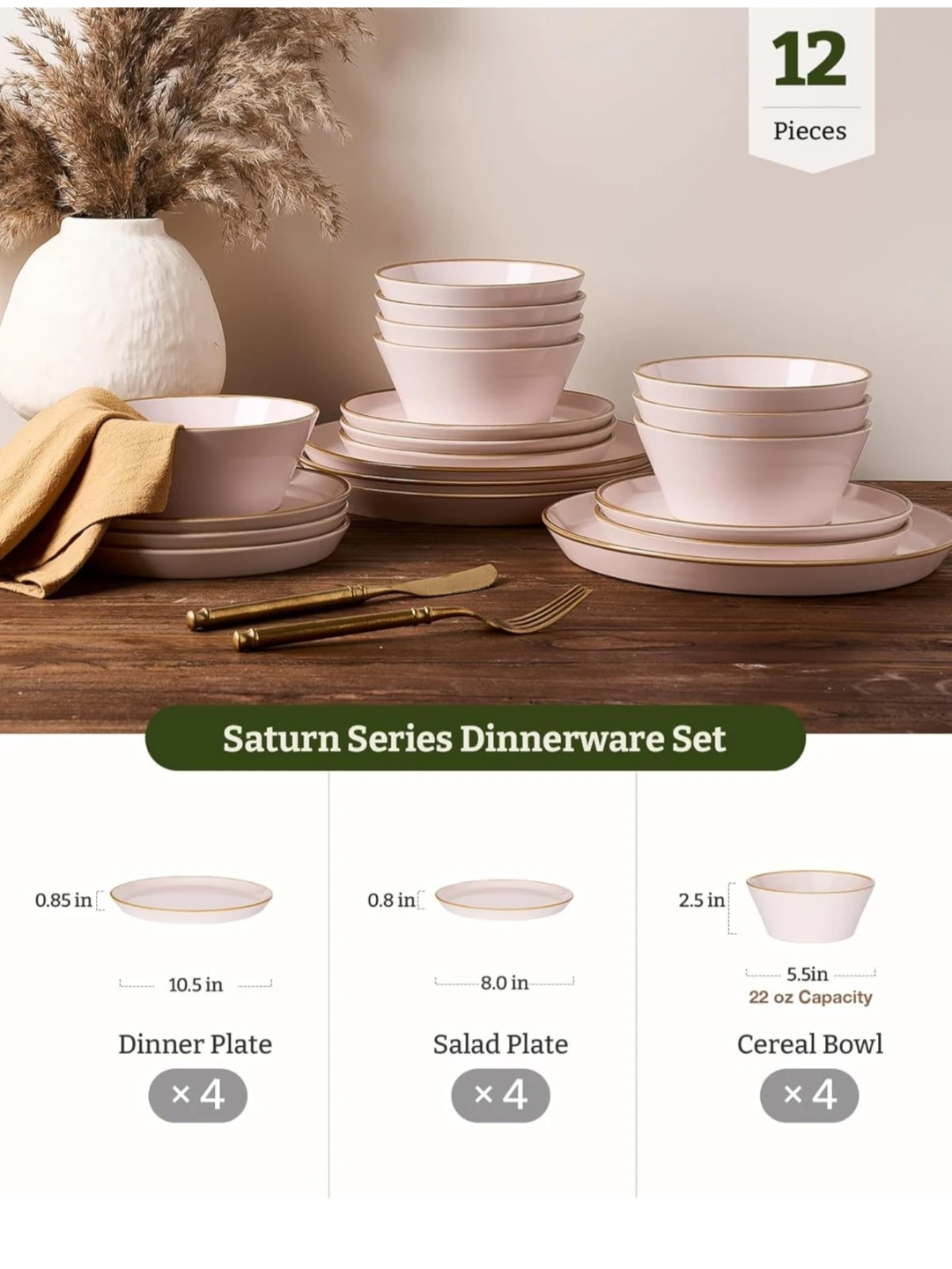 Famiware Saturn Dinnerware Set - 12 Piece, Light Pink - photo 4