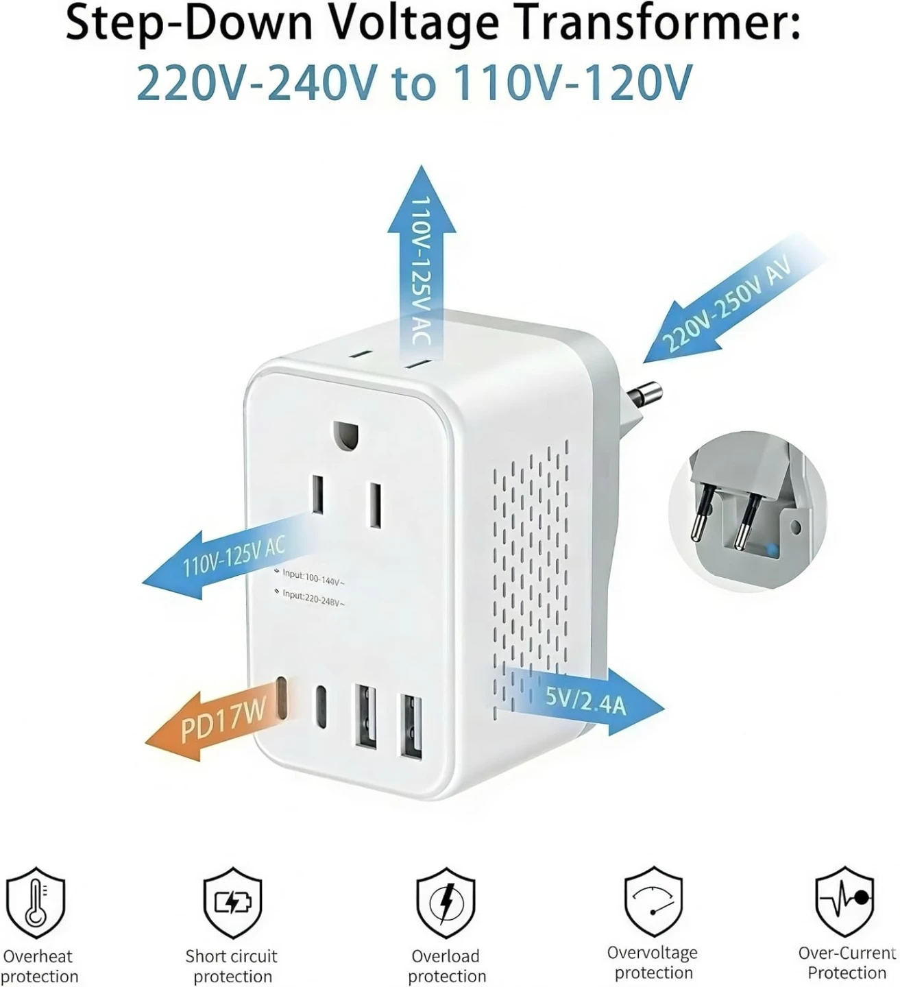 Travel Adapter 220V to 110V Voltage Converter New in Box - photo 3