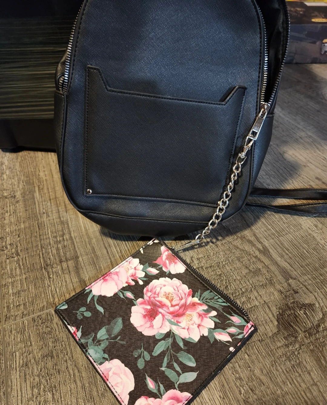 Black Mini Backpack with Floral Pouch - photo 4