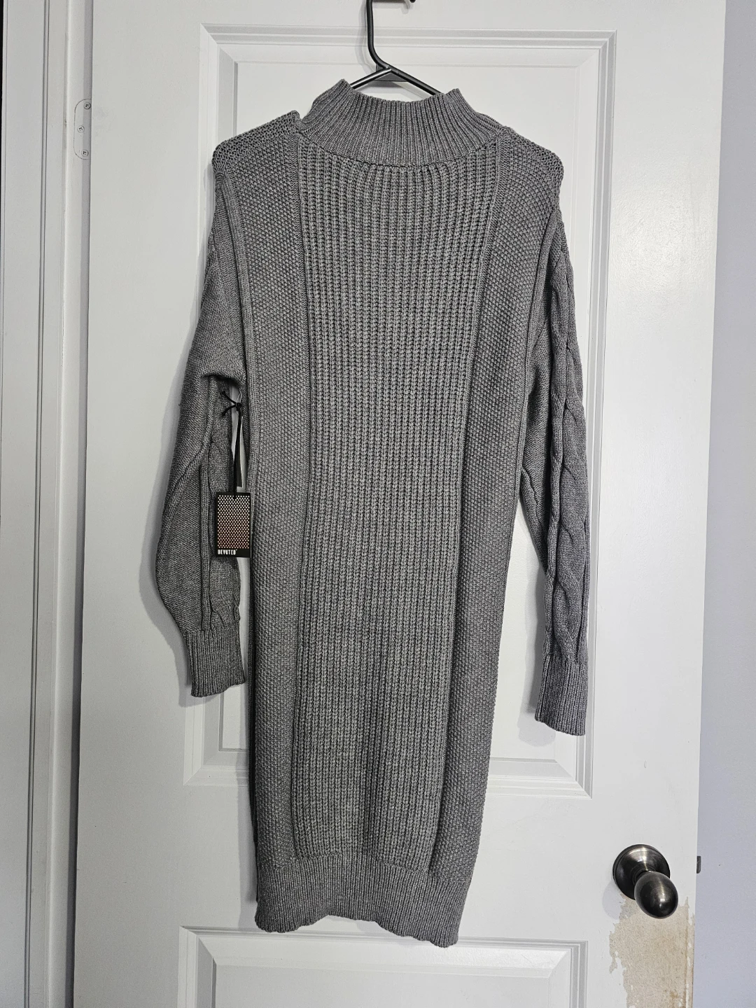 Grey Cable Knit Quarter-Zip Sweater Dress - photo 3