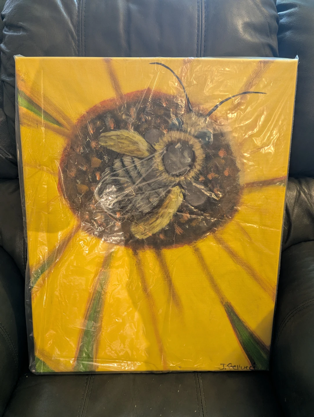 Canvas Painting of Bee on Sunflower