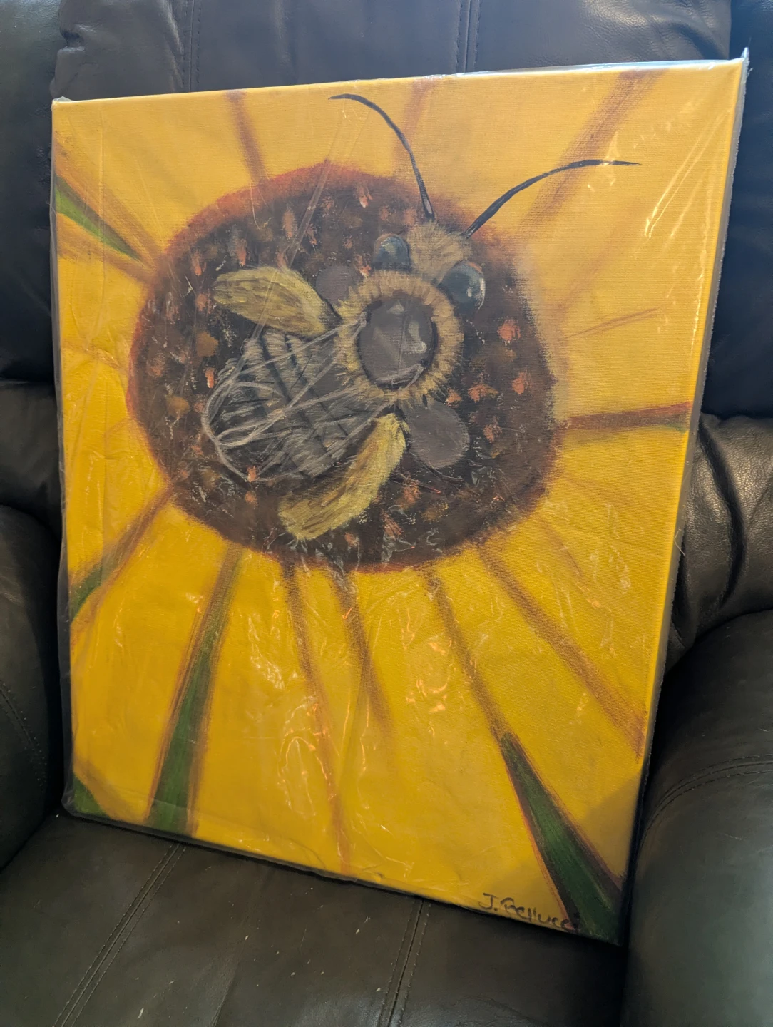 Canvas Painting of Bee on Sunflower - photo 2