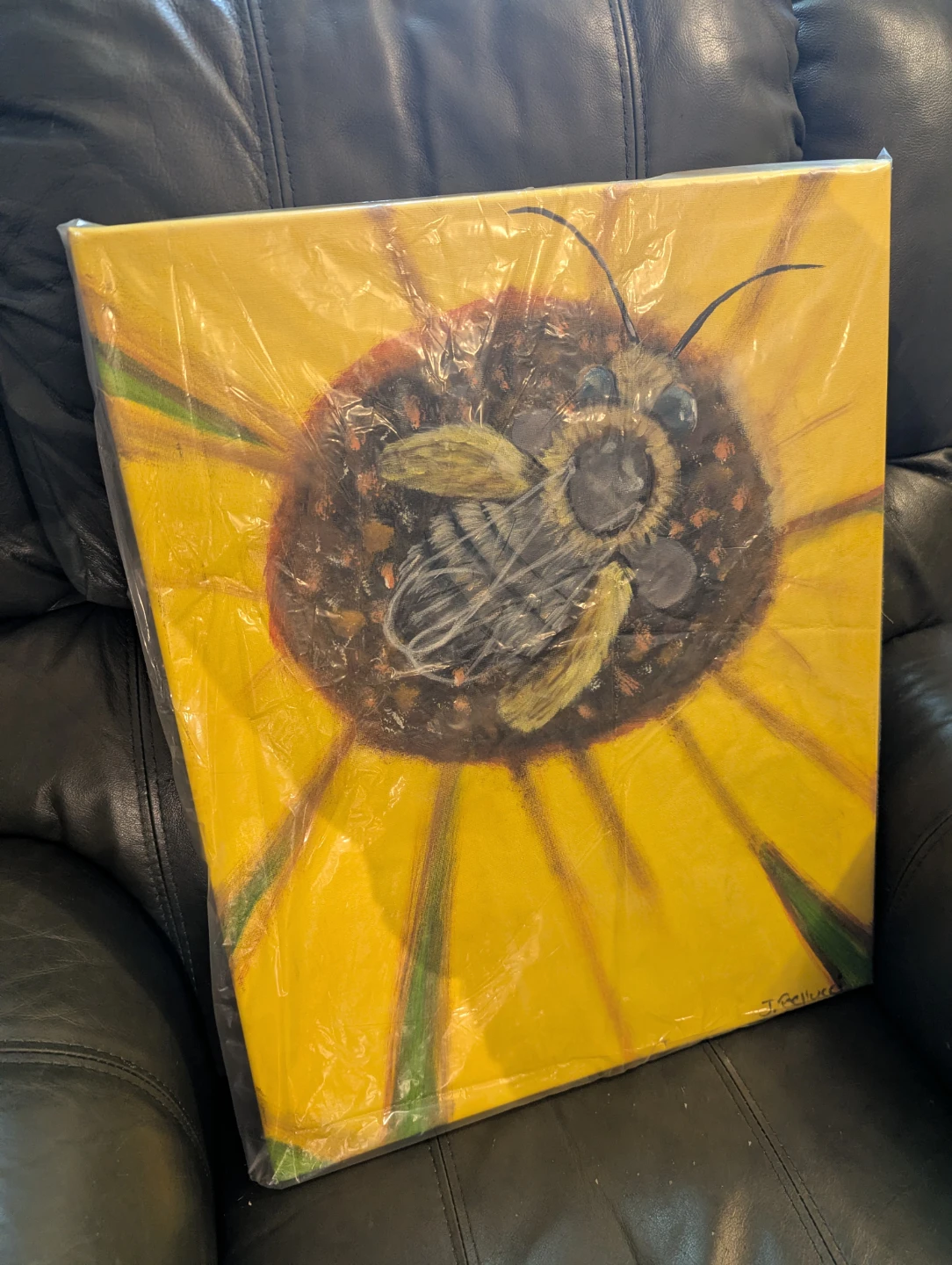 Canvas Painting of Bee on Sunflower - photo 3