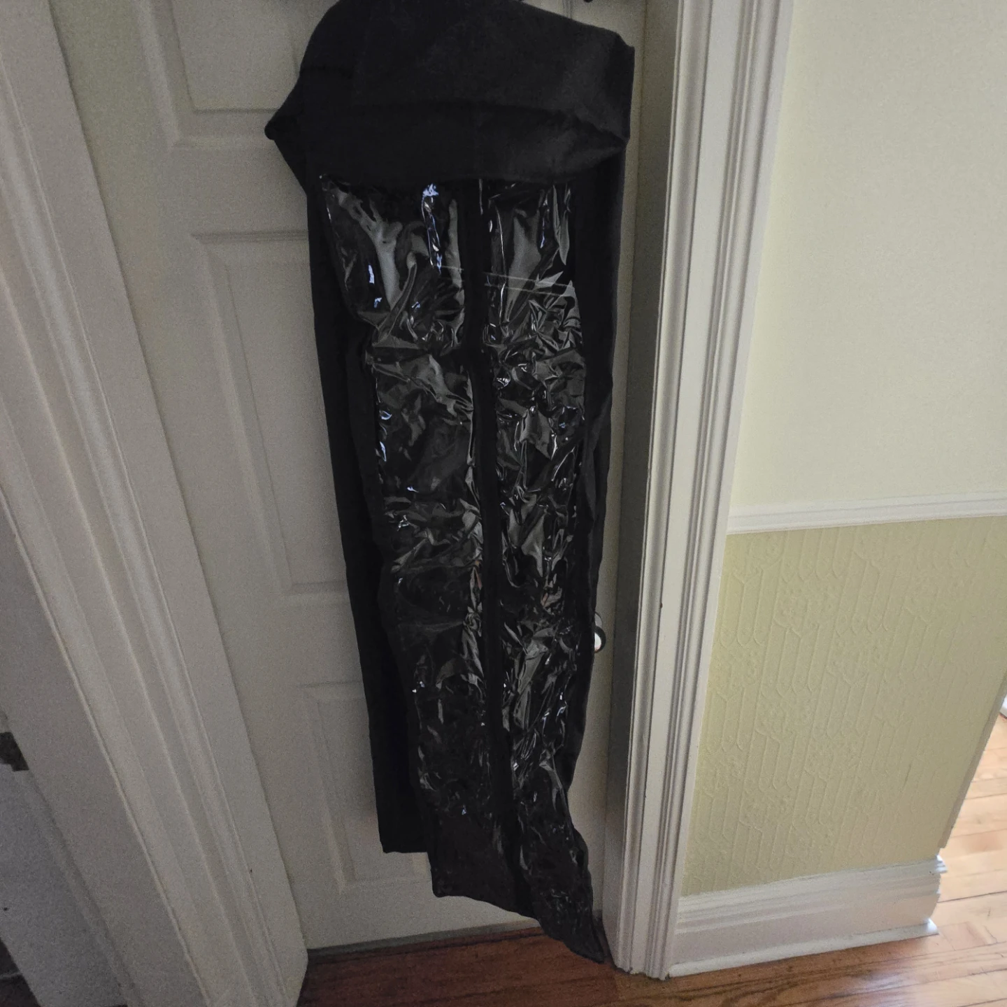 Black garment bag with clear window
