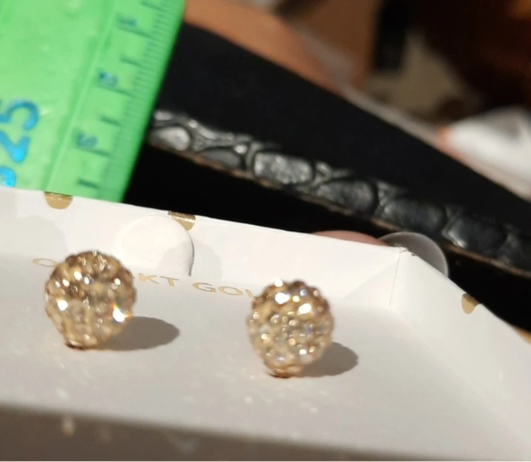 Solid 14k Yellow Gold cluster ball CZ earrings - photo 3