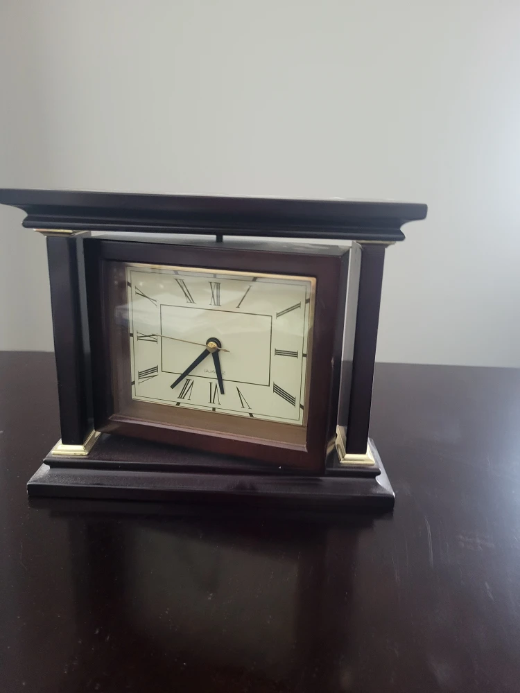 Elegant Mantel Clock - Dark Wood & Brass Accents