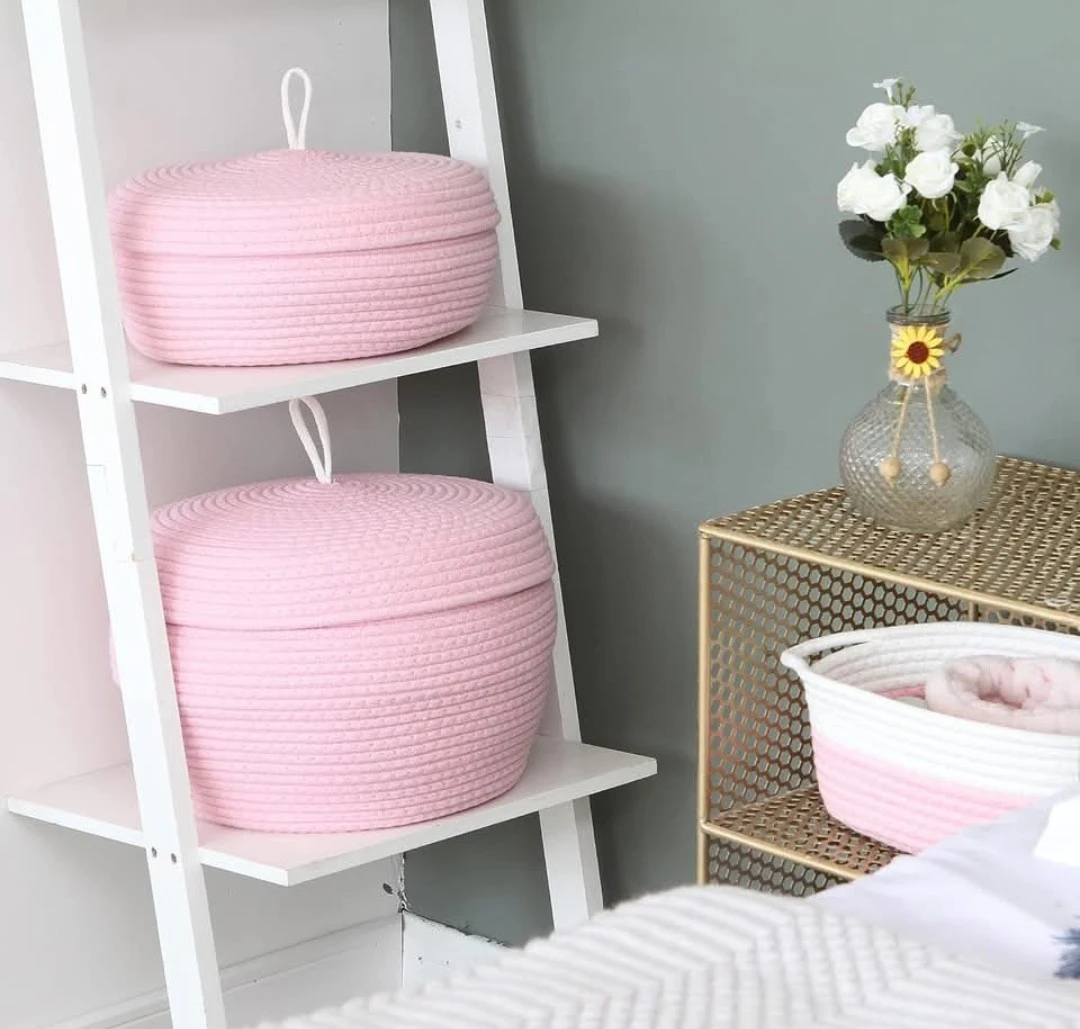 Pink Cotton Rope Storage Basket with Lid - photo 3
