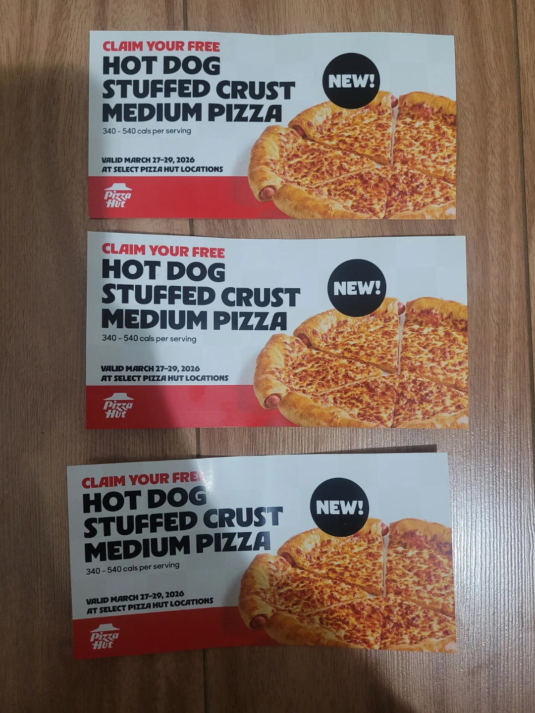 Free Pizza Hut Medium Pizza Voucher (x3) 5 toppings each voucher