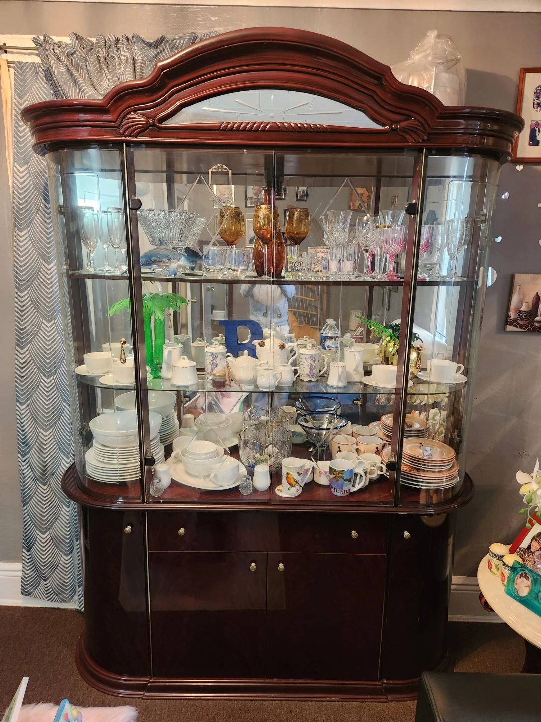 Cherry Curio Cabinet with Glass Display Shelves