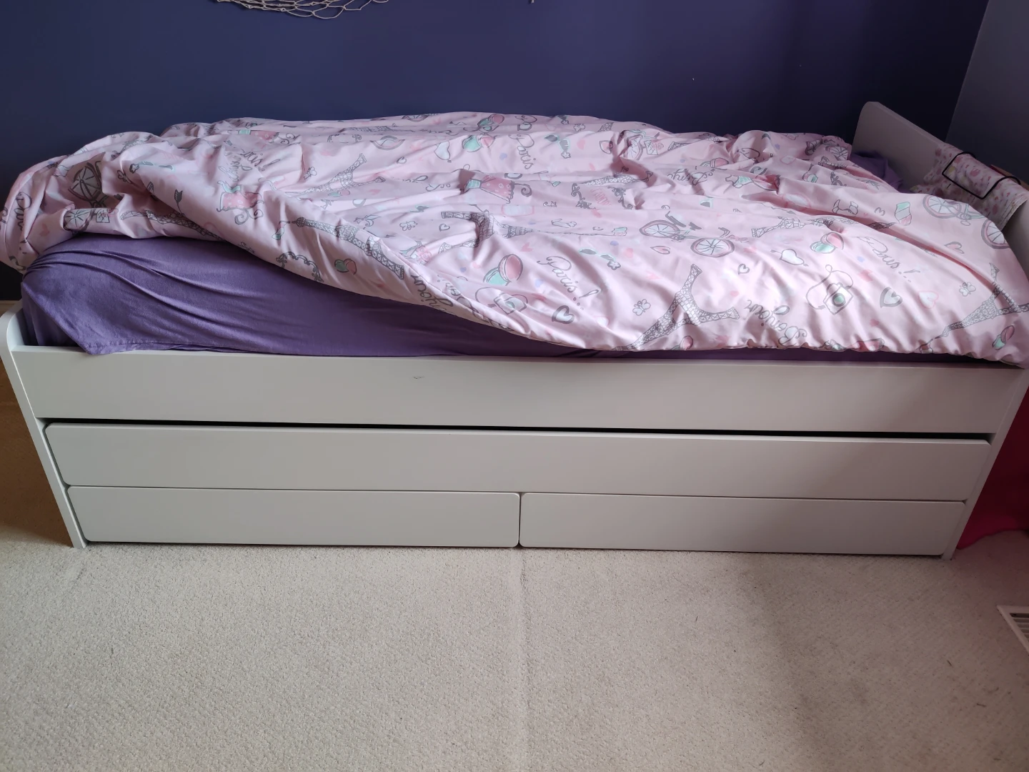 White Twin Bed with Trundle and Storage - photo 2
