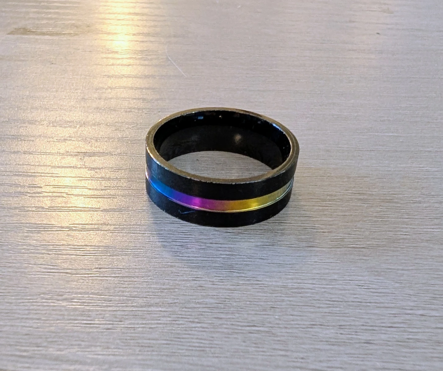 Men's Rainbow Stripe Black Band Ring