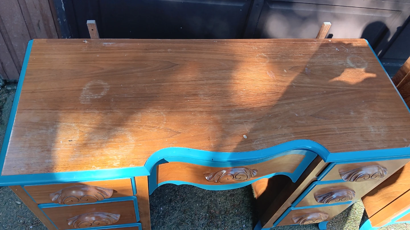 Vintage solid Wooden Desk with Mirror and Dresser Set - photo 4