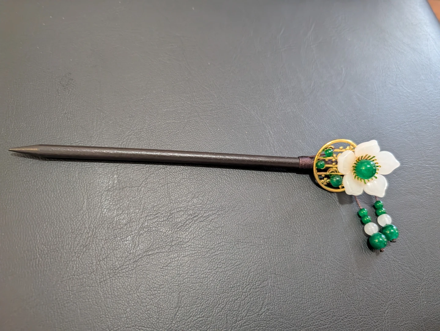 Vintage Wood Hair Stick Pin with Flower Charm - photo 2
