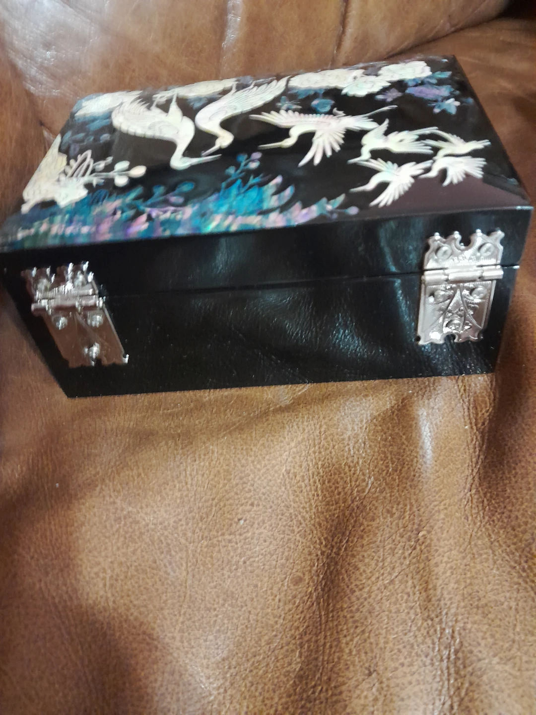Decorative Black Lacquer Jewelry Box with Crane Design - photo 3