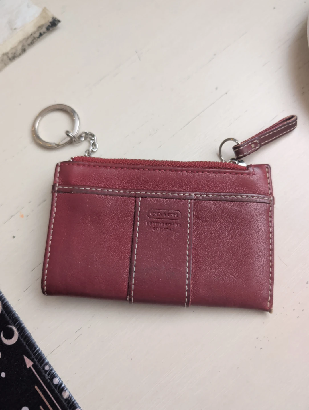 Coach Red Leather Coin Pouch with Keychain