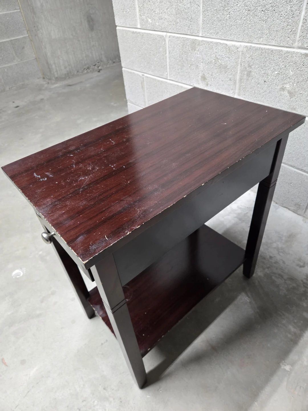 Dark Wood End Table with Drawer and Shelf - photo 2