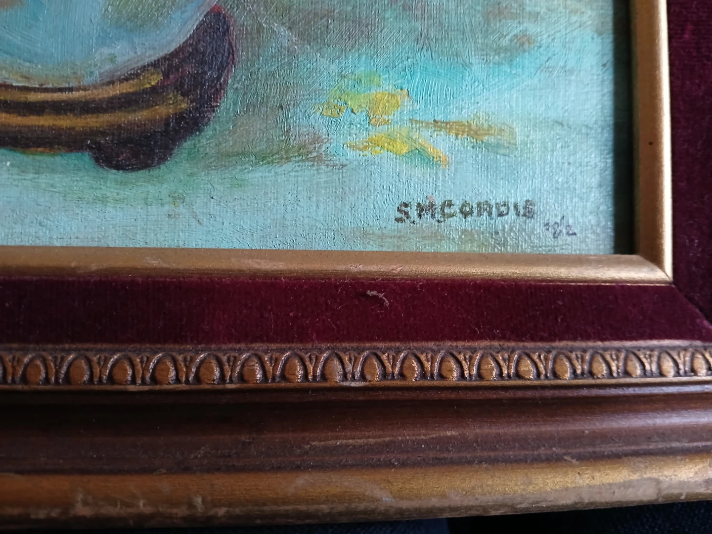 Framed Oil Painting of Yellow Roses with Figure - photo 2