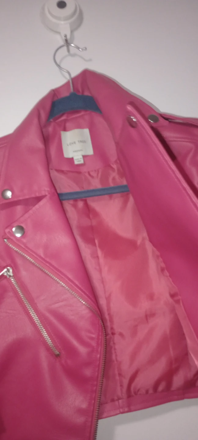LOVE TREE Pink Faux Leather Moto Jacket - Medium - photo 3