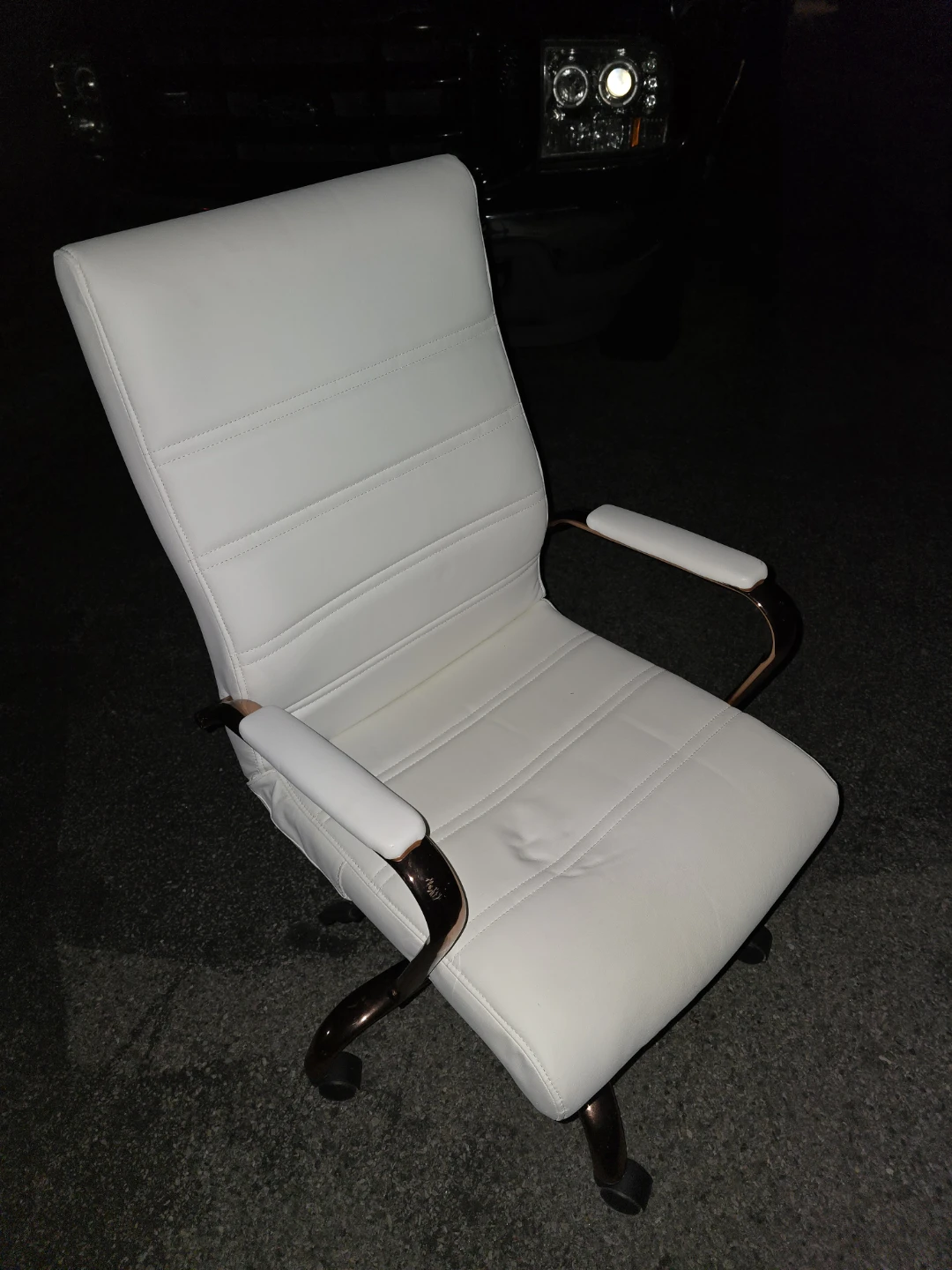 White Faux Leather Office Chair with Rose Gold Accents