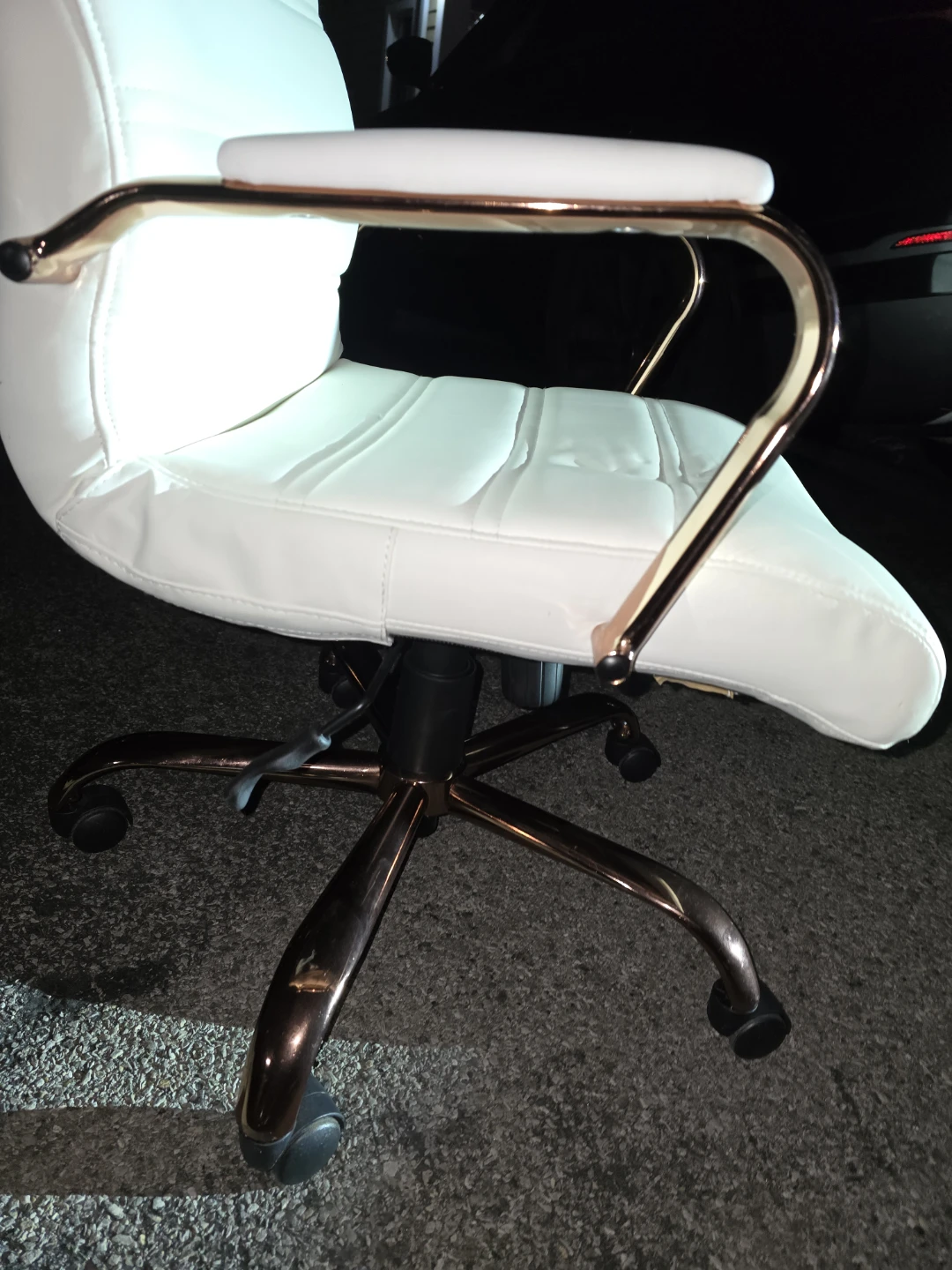 White Faux Leather Office Chair with Rose Gold Accents - photo 2