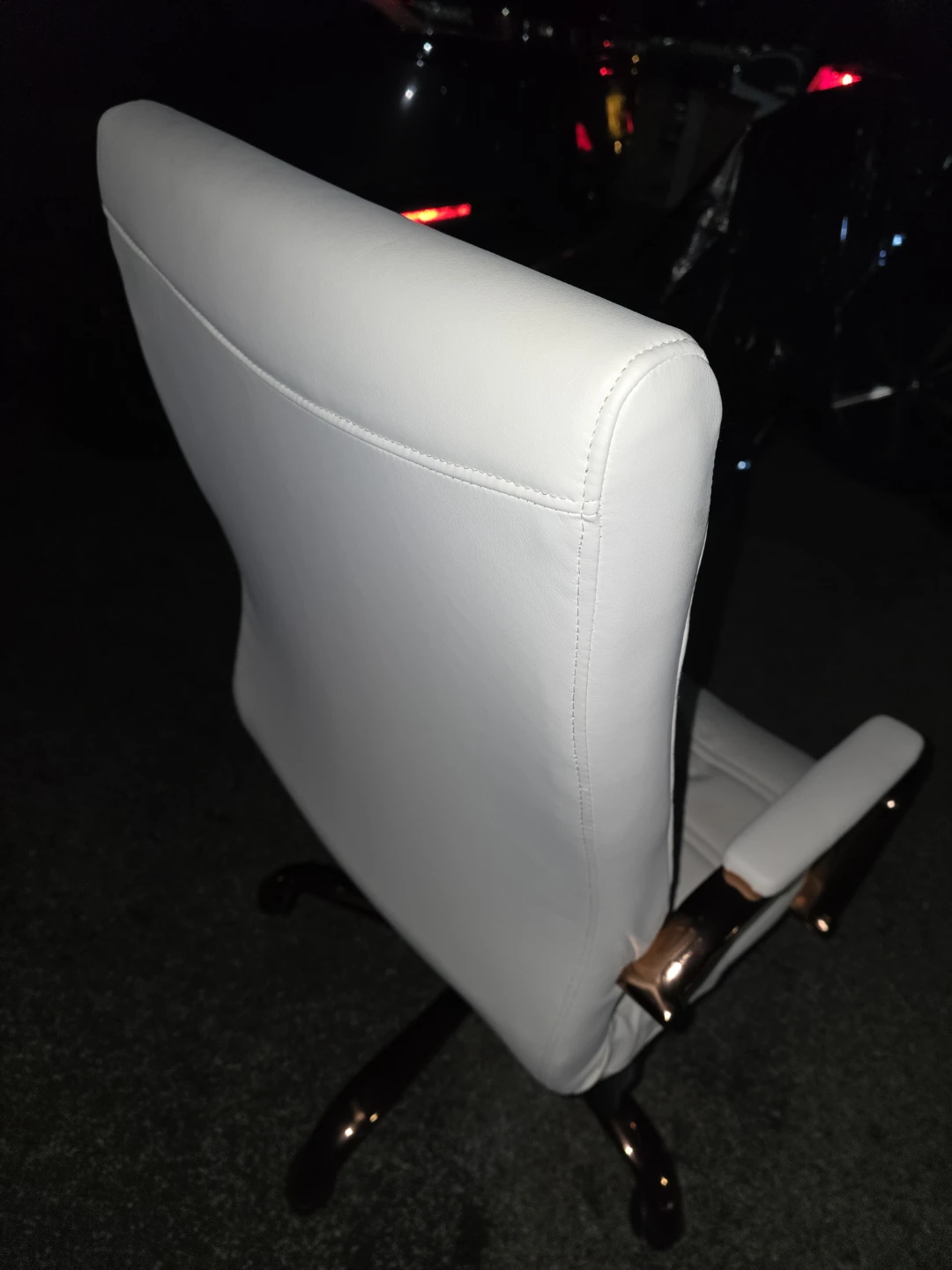 White Faux Leather Office Chair with Rose Gold Accents - photo 3