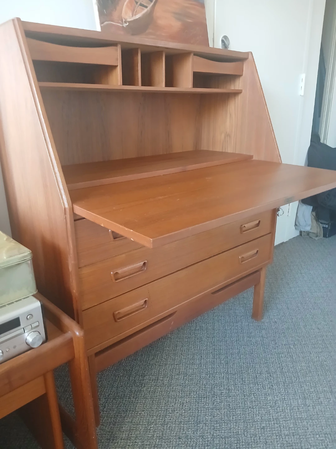 Mid-Century Modern Teak Secretary Desk with Drawers - photo 3