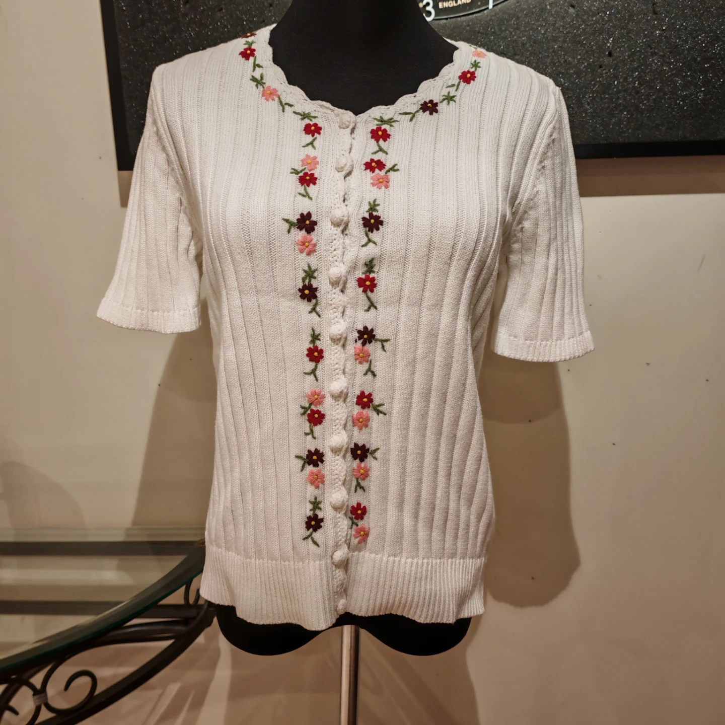 Sezane White Embroidered Floral Knit Cardigan - photo 5