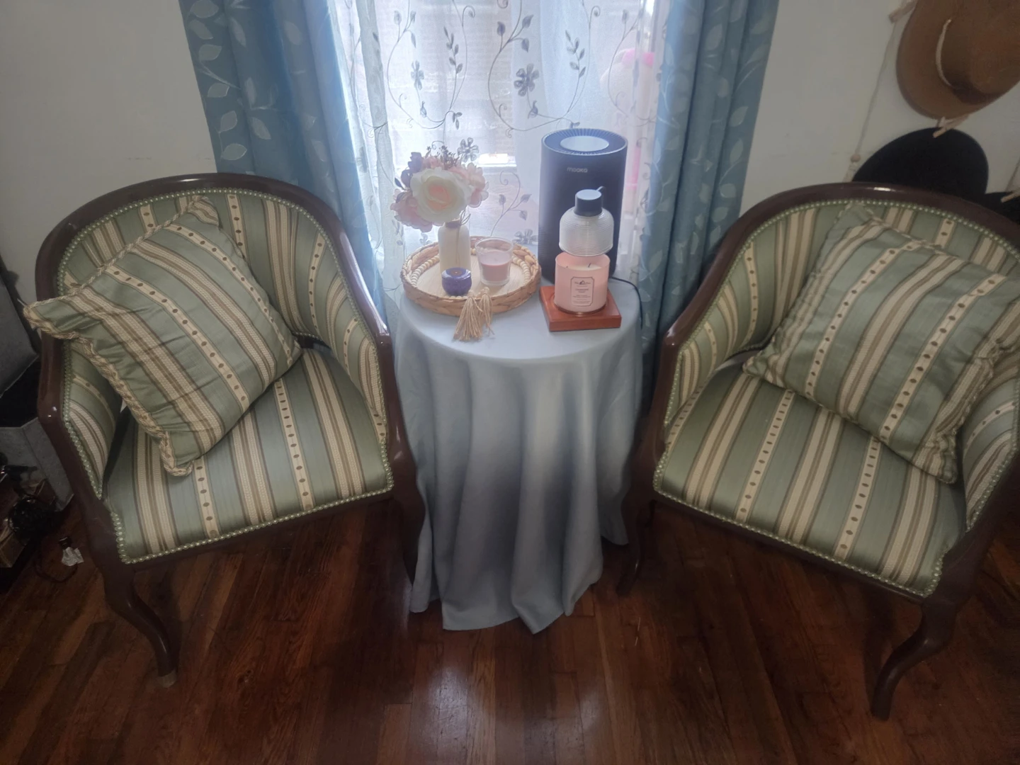 Striped Accent Armchair with Pillow set 2
