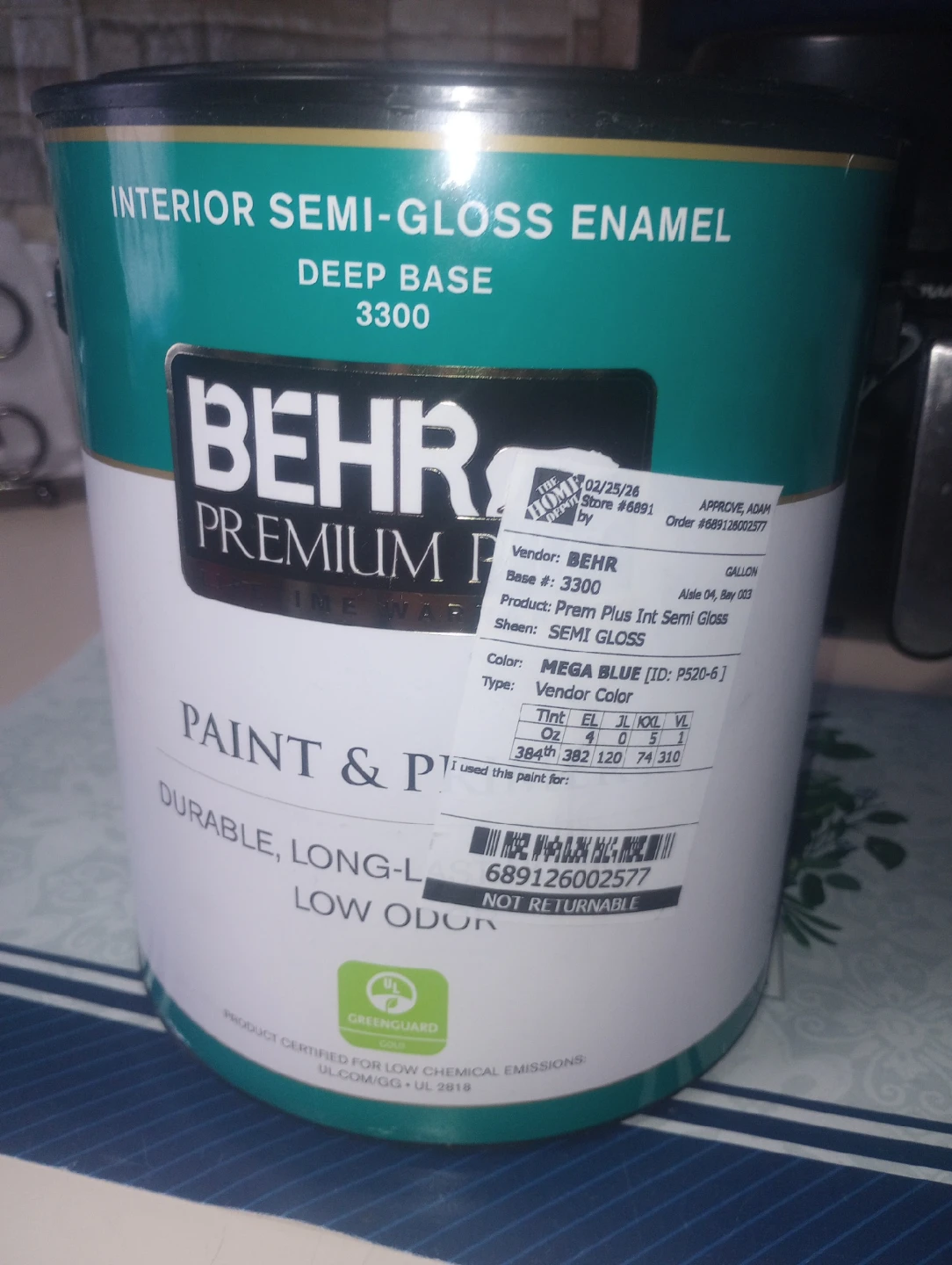BEHR Premium Plus Interior Semi-Gloss Paint - Mega Blue
