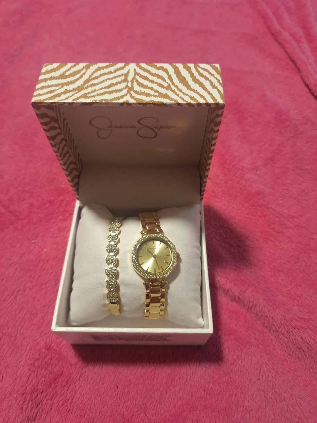 Jessica Simpson Gold Tone Watch and Bracelet Set