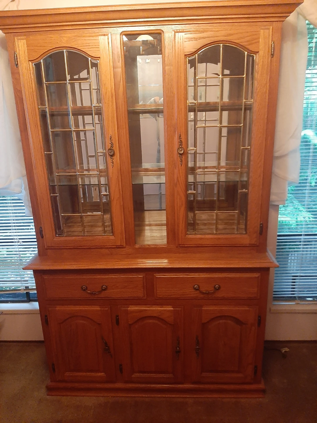 Oak China Cabinet with Glass Doors