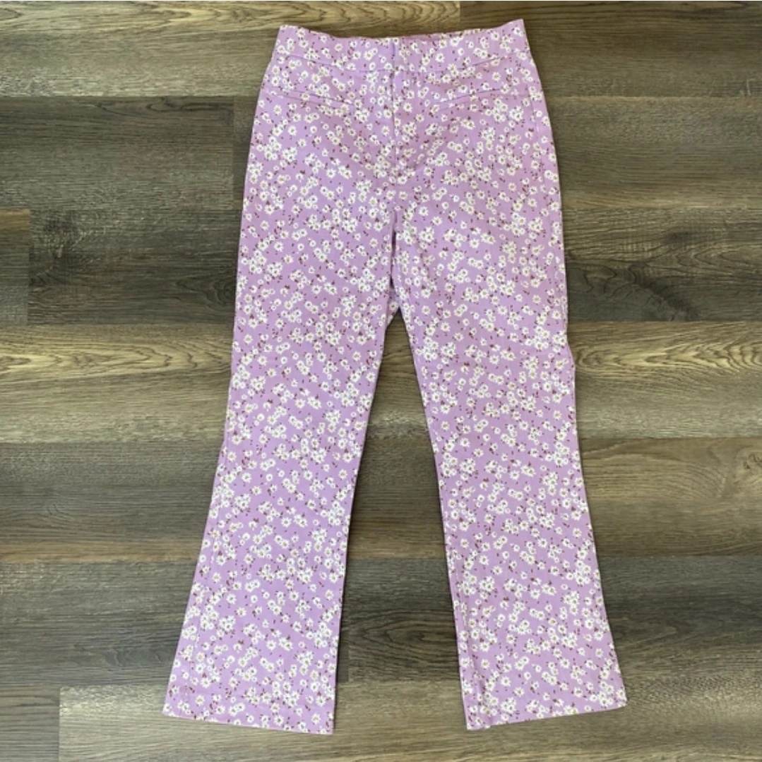 ​Zara Purple Floral Cropped Flare Pants - NWOT