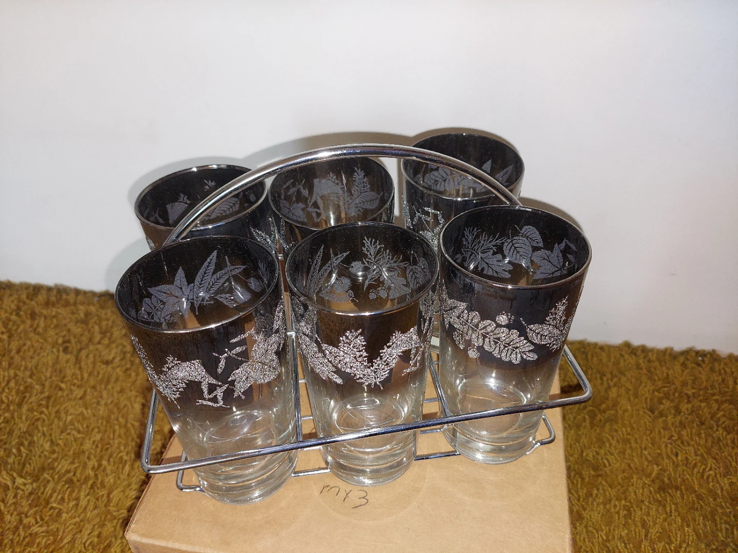 Set of 6 Vintage Tumbler Glasses with Metal Caddy - photo 2