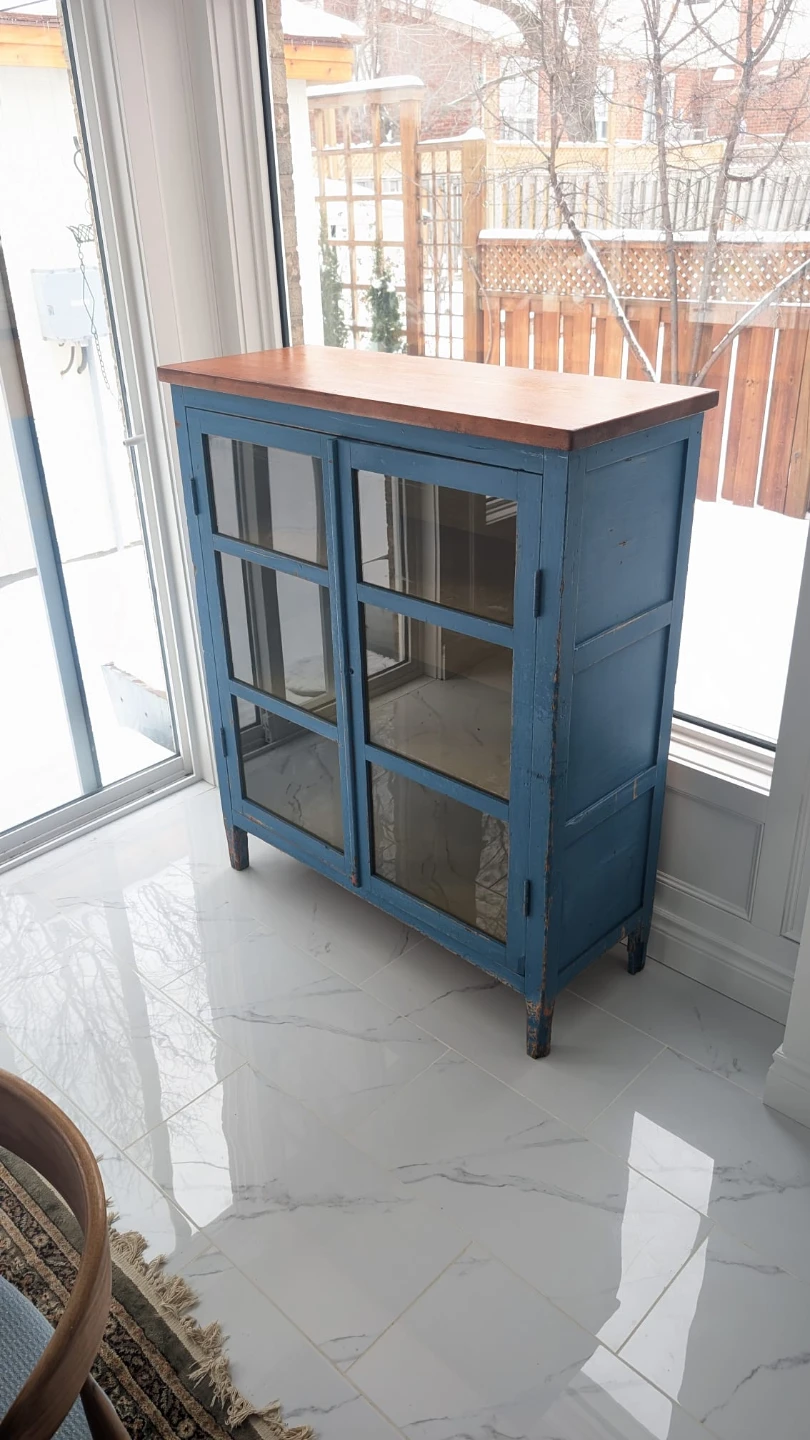Vintage Blue Wood and Glass Display Cabinet - photo 2