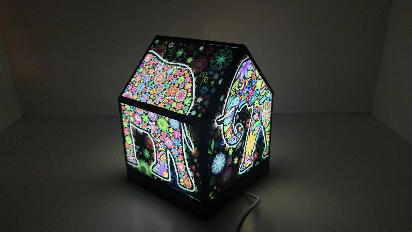 House Shaped Puzzle Lamp with Elephant and Floral Design - photo 2