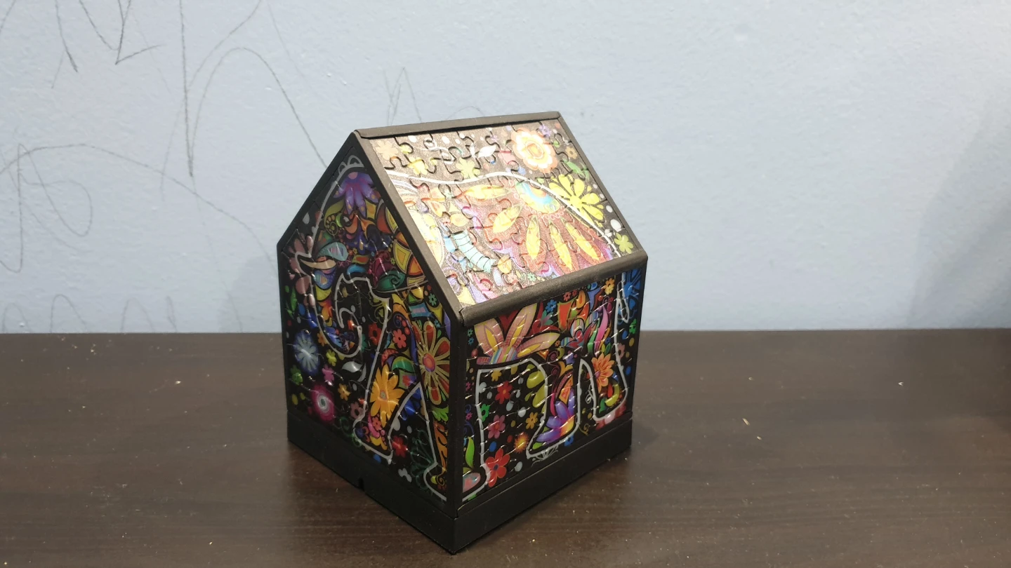 House Shaped Puzzle Lamp with Elephant and Floral Design - photo 4