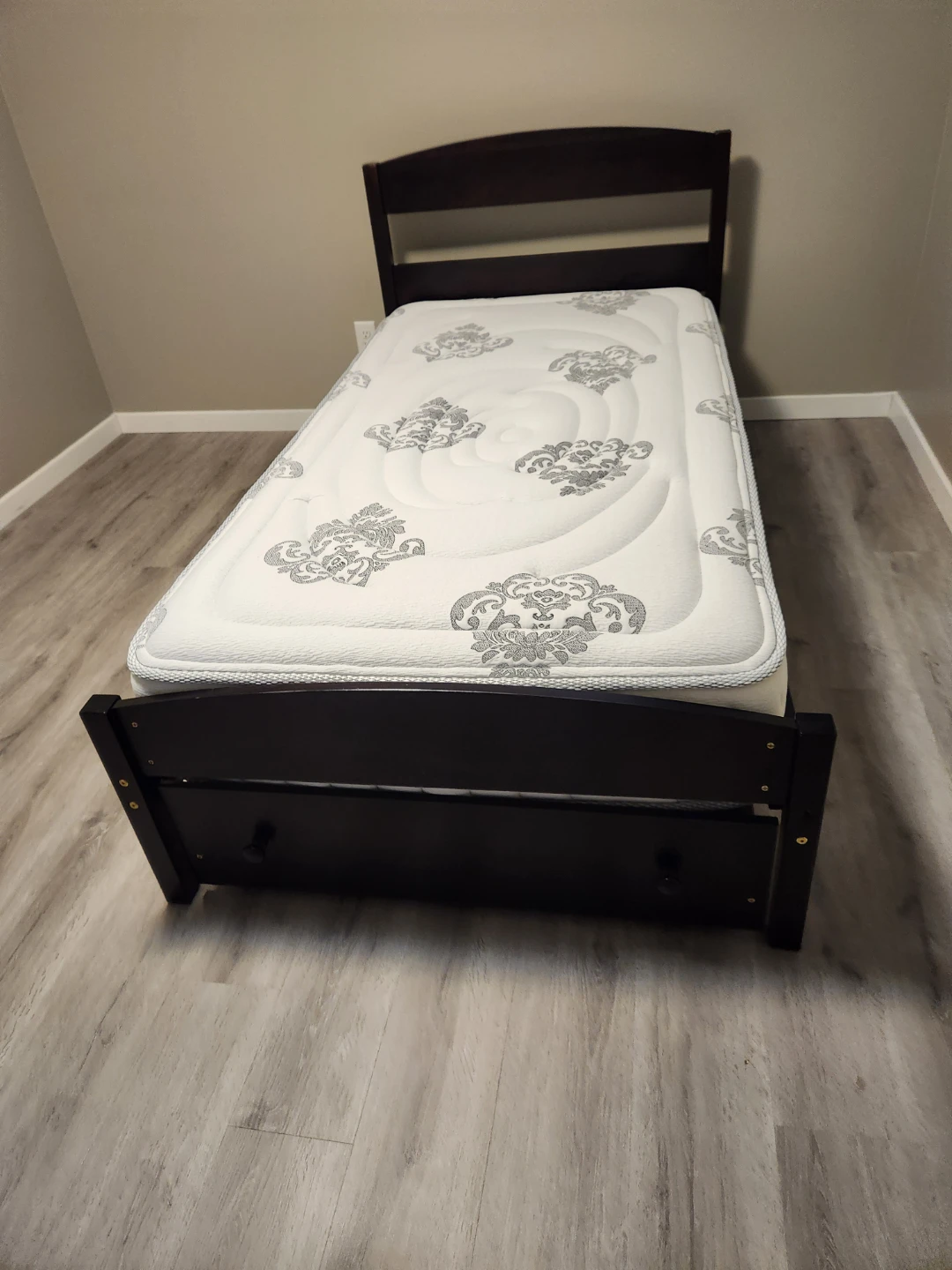 Wooden Bed Frame with Mattress and drawer and bottom