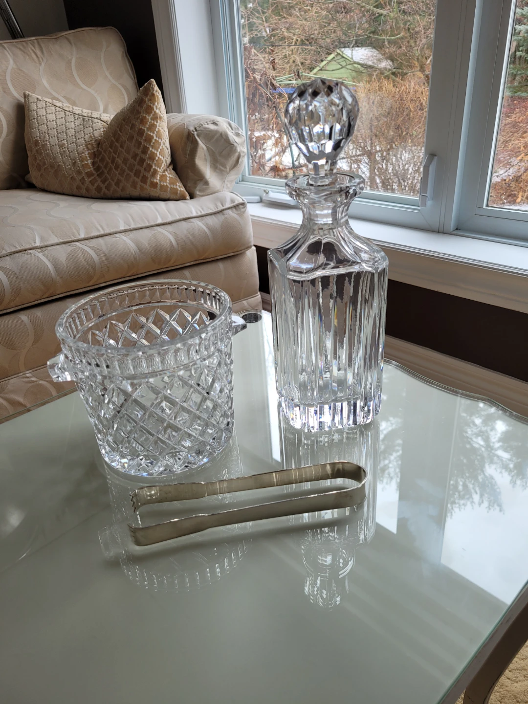 Crystal Decanter and Ice Bucket Set