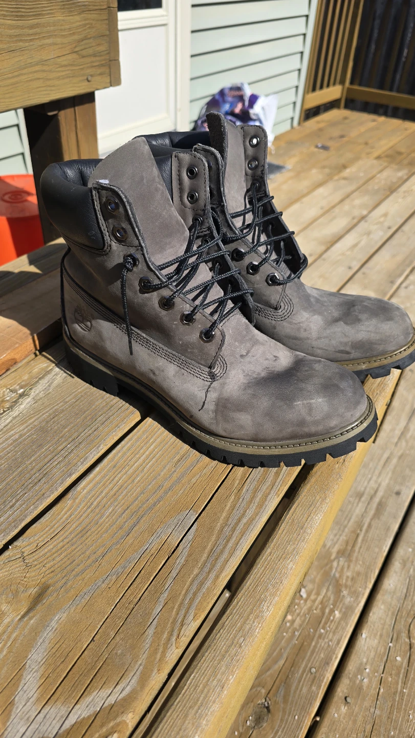 Timberland Men's Grey Leather Lace-Up Boots Size 10M