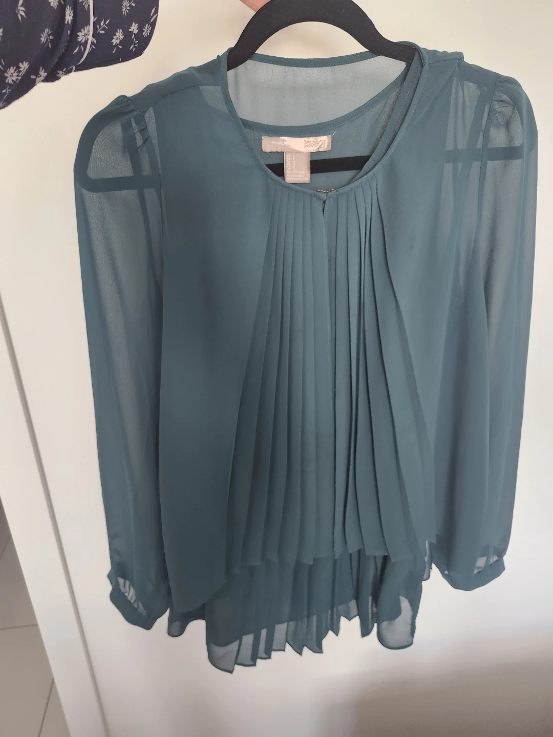 Green Sheer Pleated Blouse