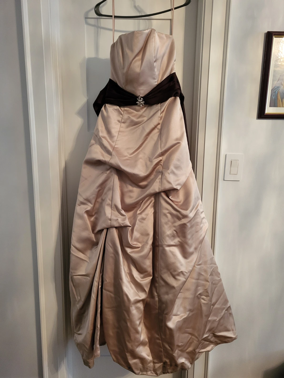 Satin Strapless Gown with Beaded Sash