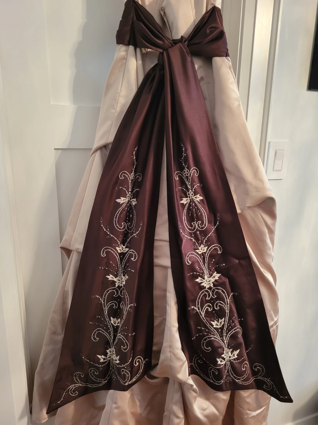 Satin Strapless Gown with Beaded Sash - photo 2